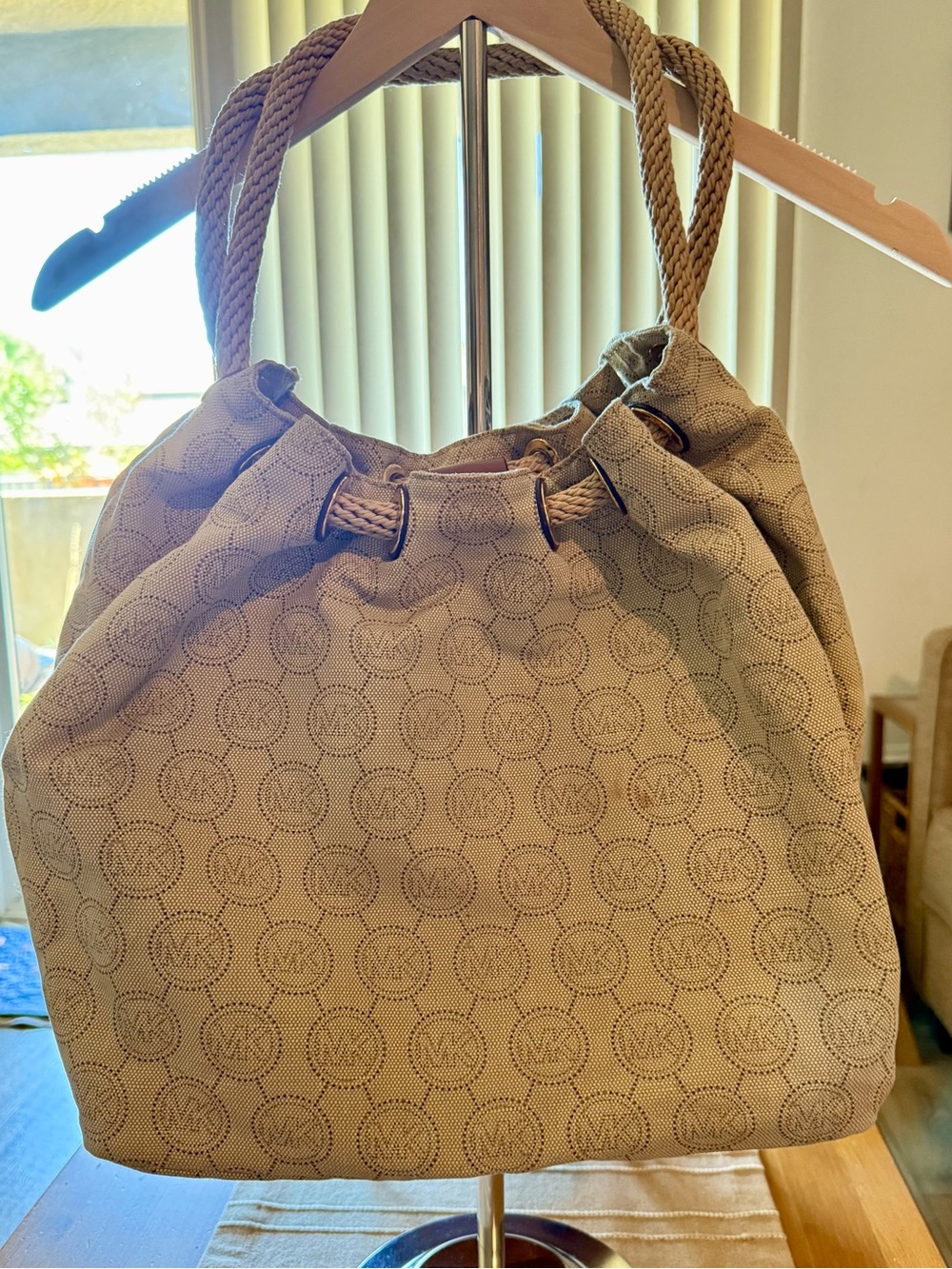 Michael Kors Tan Logo Rope-Handle Shoulder Bag